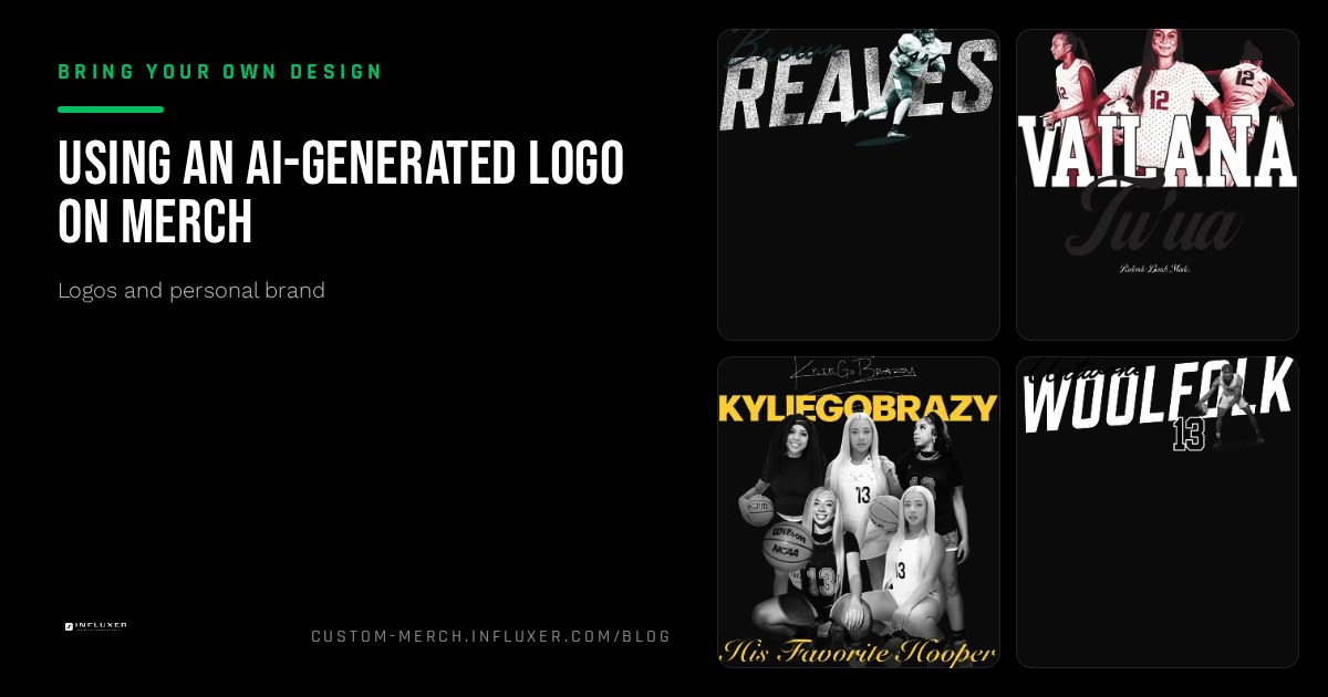 An AI-generated logo shown next to a cleaned-up vector redraw of the same shape on a garment mockup