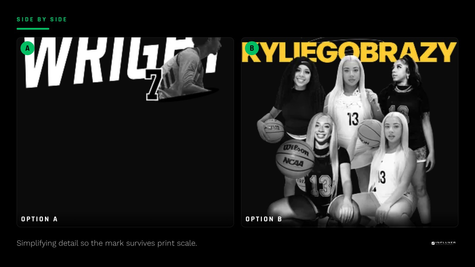 A detailed AI-generated illustration shown next to a simplified version with reduced detail for print