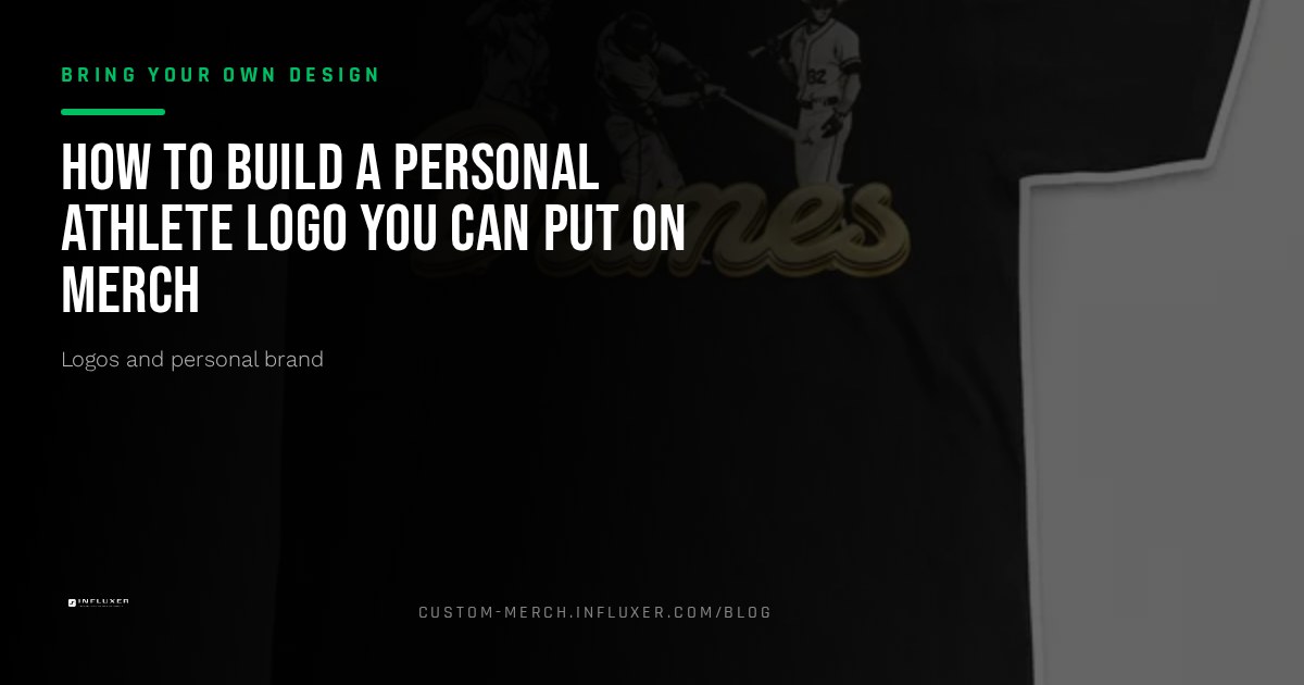 A flat black athlete wordmark logo being previewed on a garment mockup in the Custom Design Studio