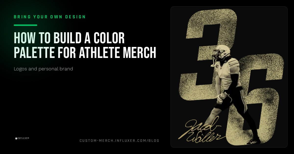 A two-color athlete merch palette shown across three different garment mockups for consistency comparison