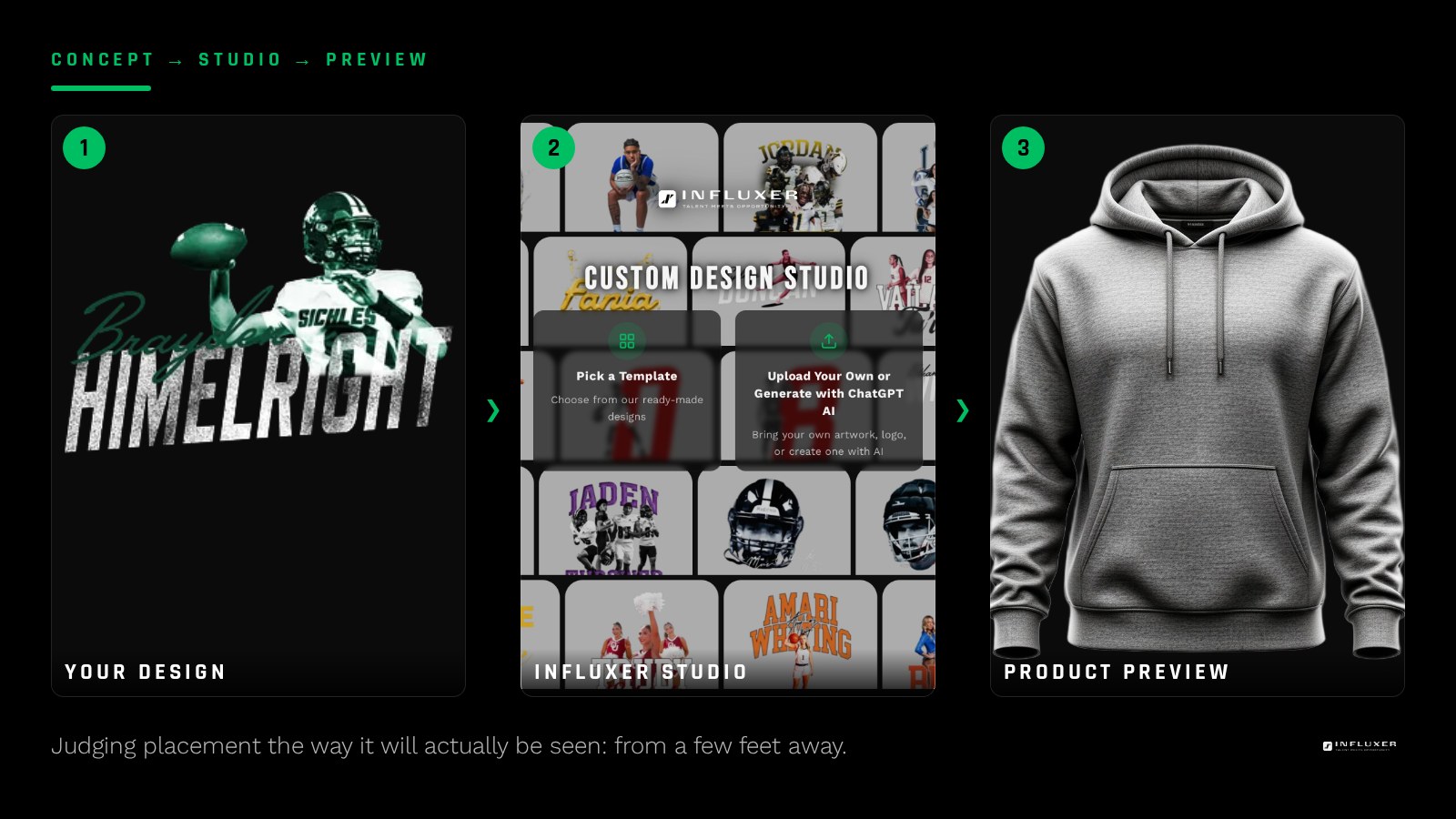 A design mockup preview viewed at a distance to check readability and placement balance