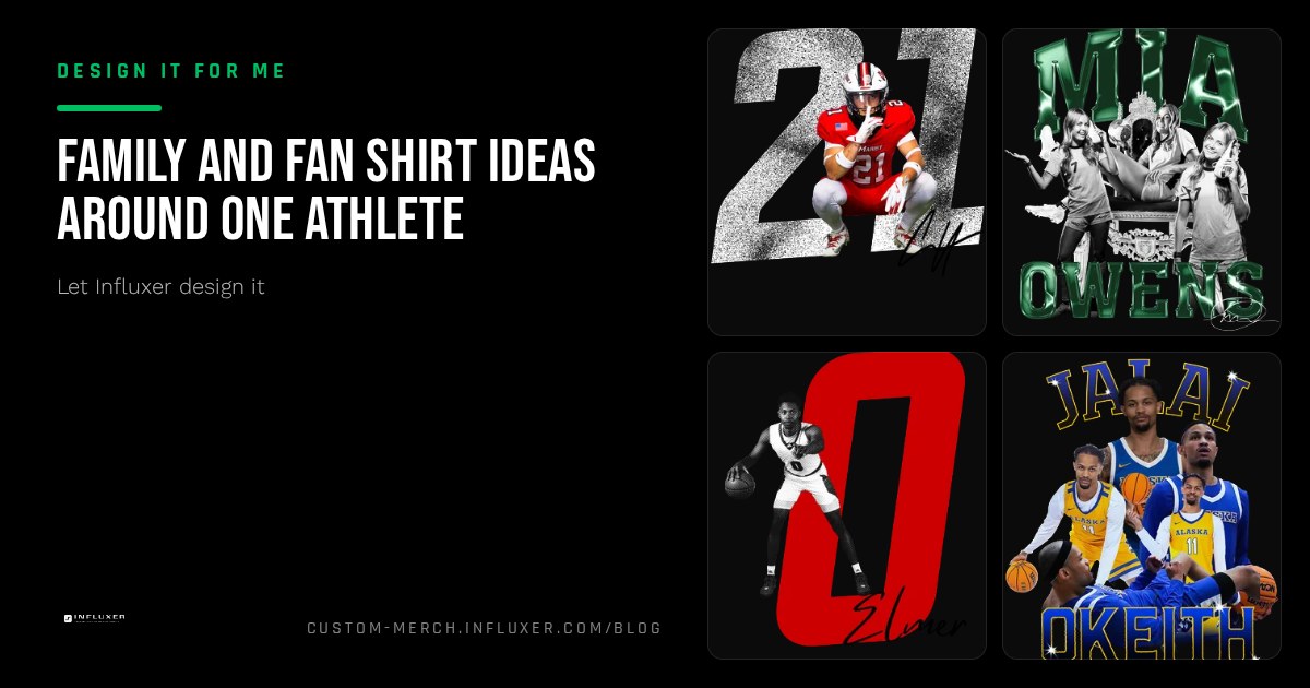 A set of family fan shirts built around one athlete featuring a shared number and individual role text