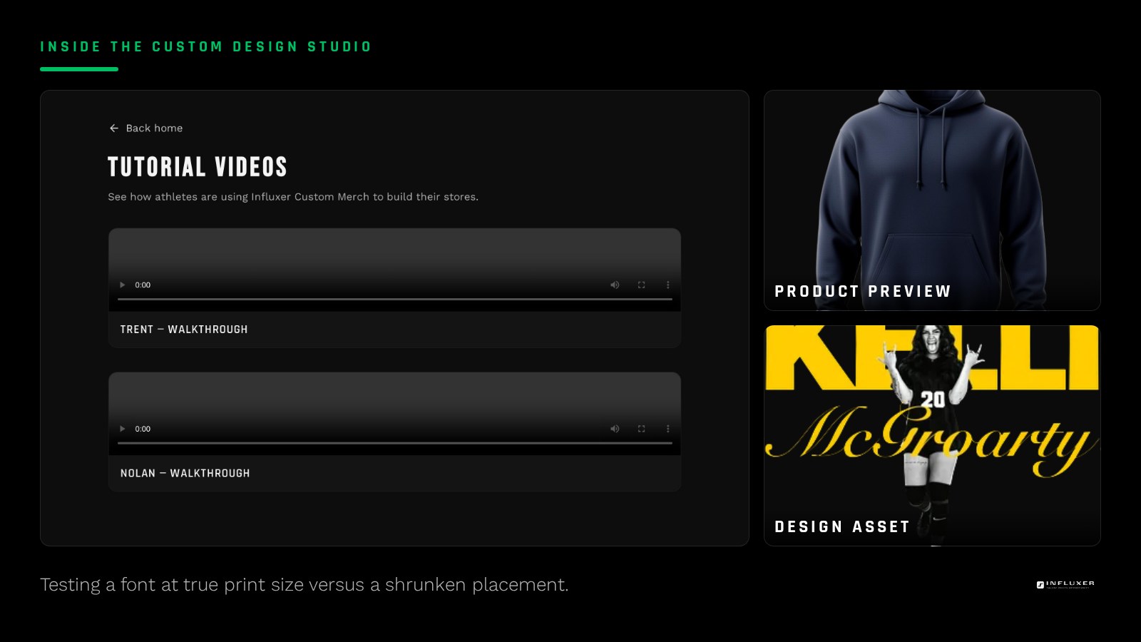 The same wordmark shown at large chest size and at small sleeve size to compare legibility