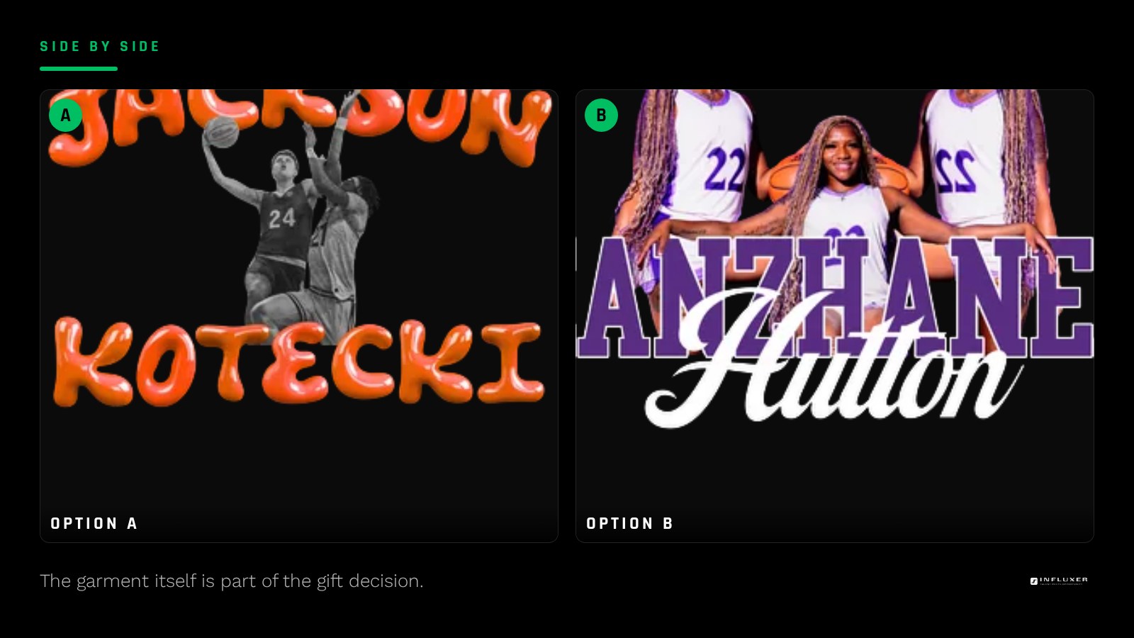 A tee and hoodie gift option shown side by side to compare which suits the athlete receiving it