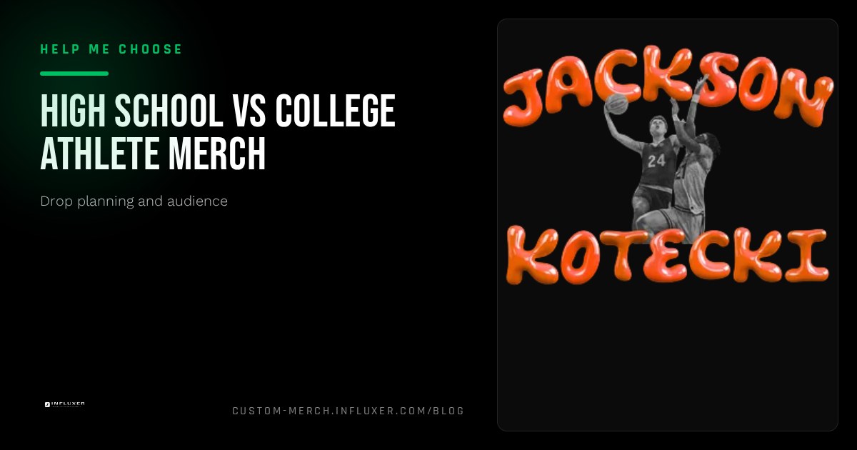 High school and college athletes each reviewing a personal merch design on separate mockup screens