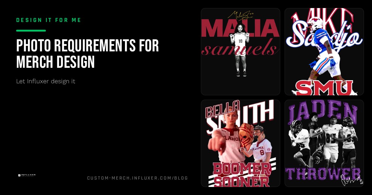 Side by side comparison of a well-lit uncluttered athlete photo and a dim cluttered photo for a merch design