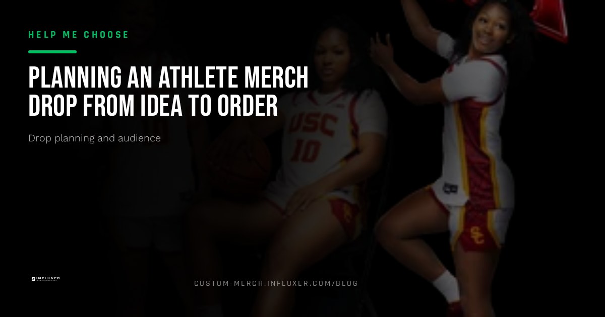 Athlete reviewing a merch design timeline alongside a garment mockup on a laptop screen