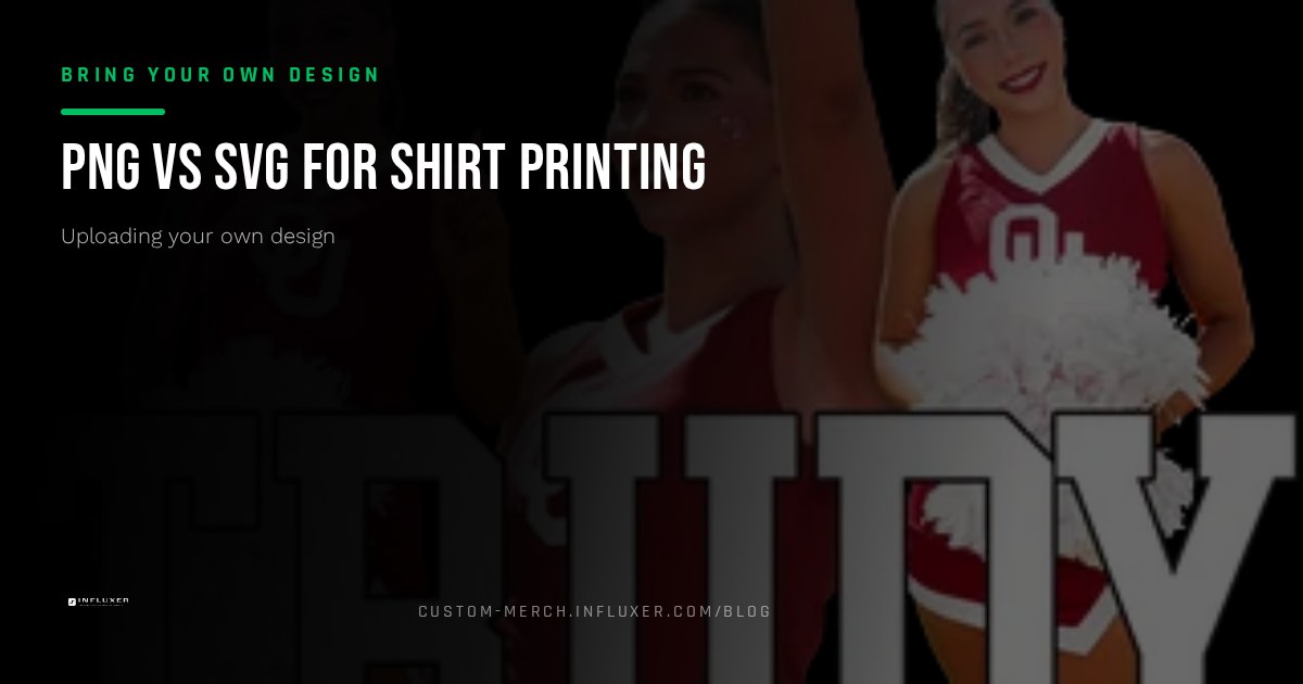 Side by side comparison of a pixel-based PNG graphic and a scalable vector SVG graphic on a shirt mockup