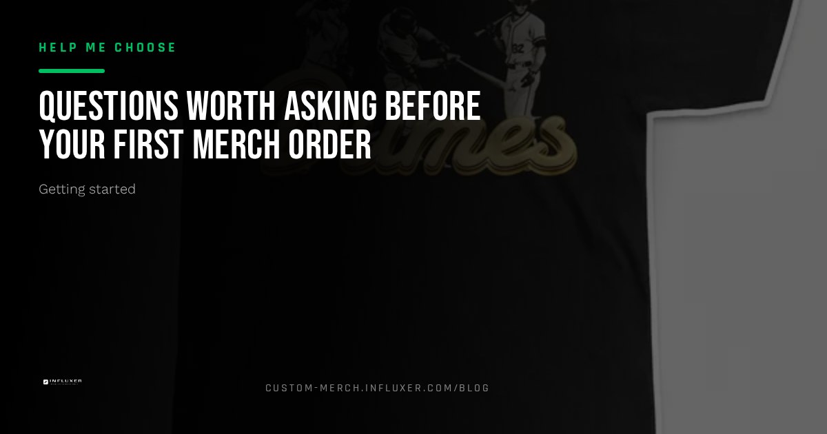 A checklist of questions about artwork, garment color, and account status shown before a merch order begins