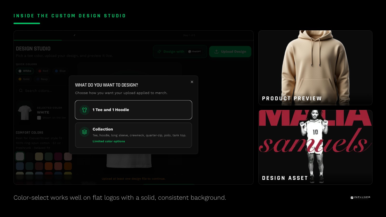 A color-select tool highlighting a solid background area around a flat logo before deletion
