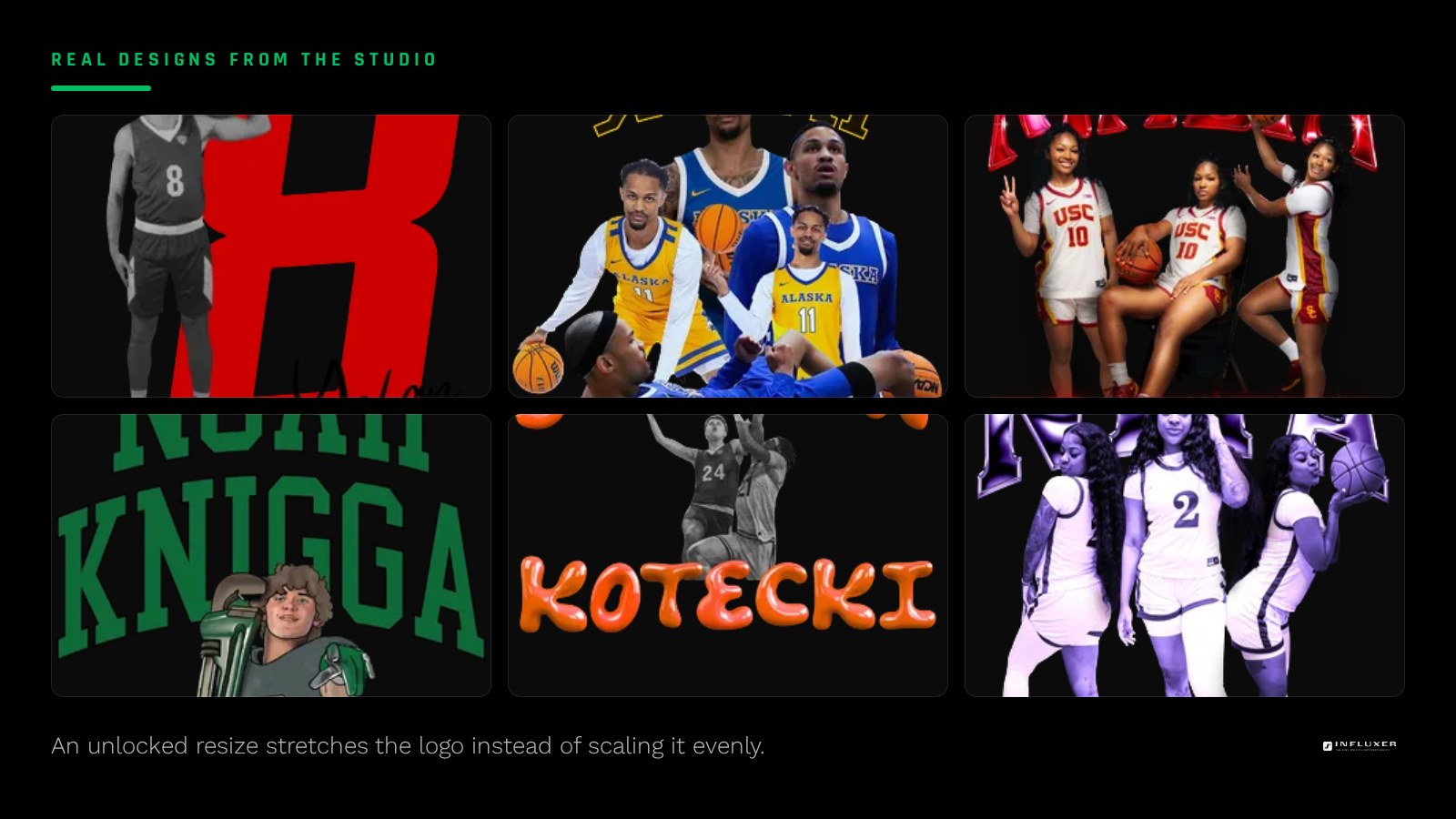 A stretched, distorted logo shown next to a correctly proportioned version of the same artwork