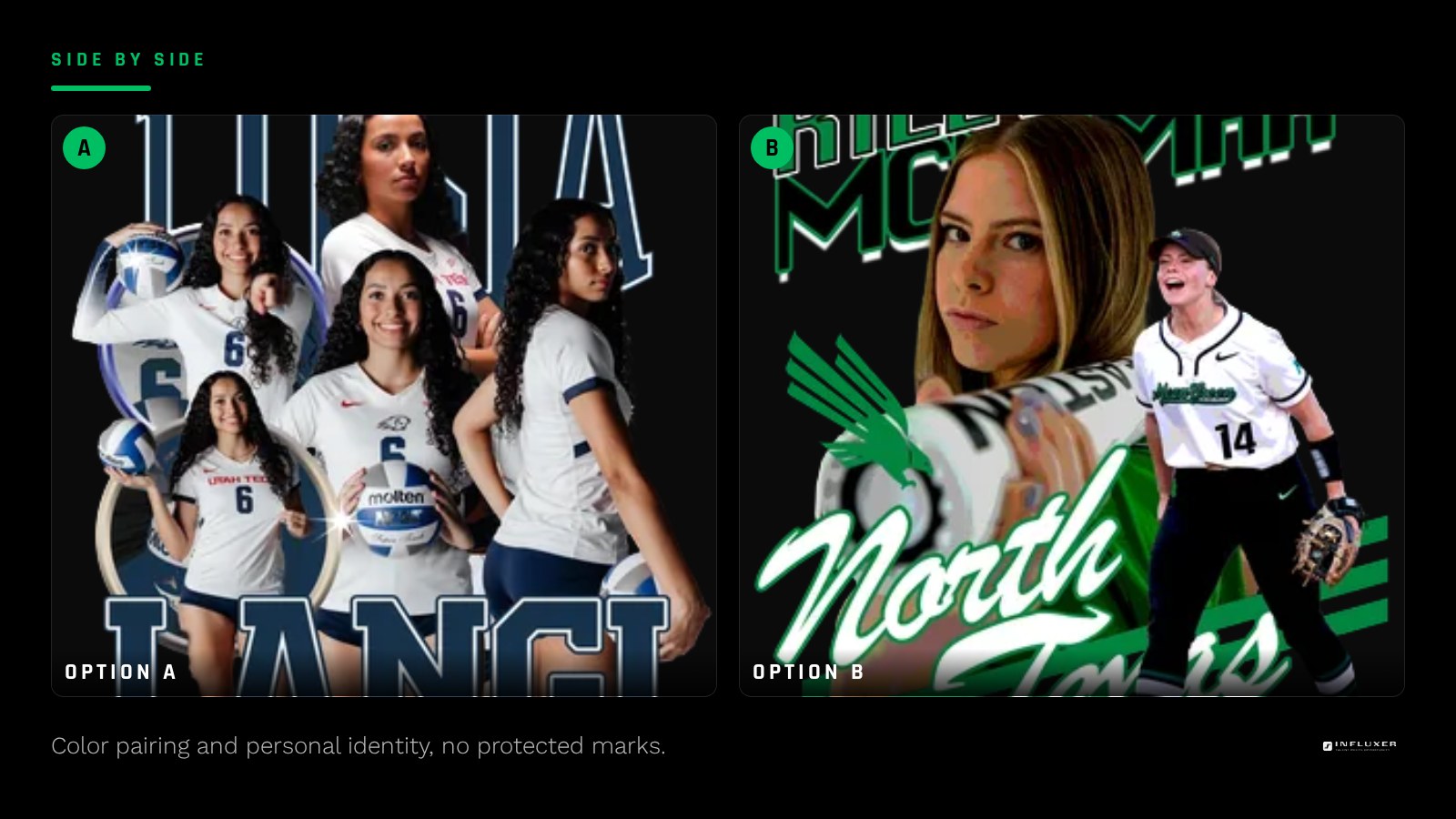 Design showing name and number in white ink on a colored shirt without any school logo present
