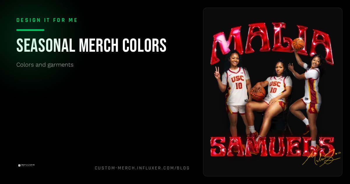 Four shirt colors arranged to represent a fall, winter, spring, and summer seasonal merch rotation