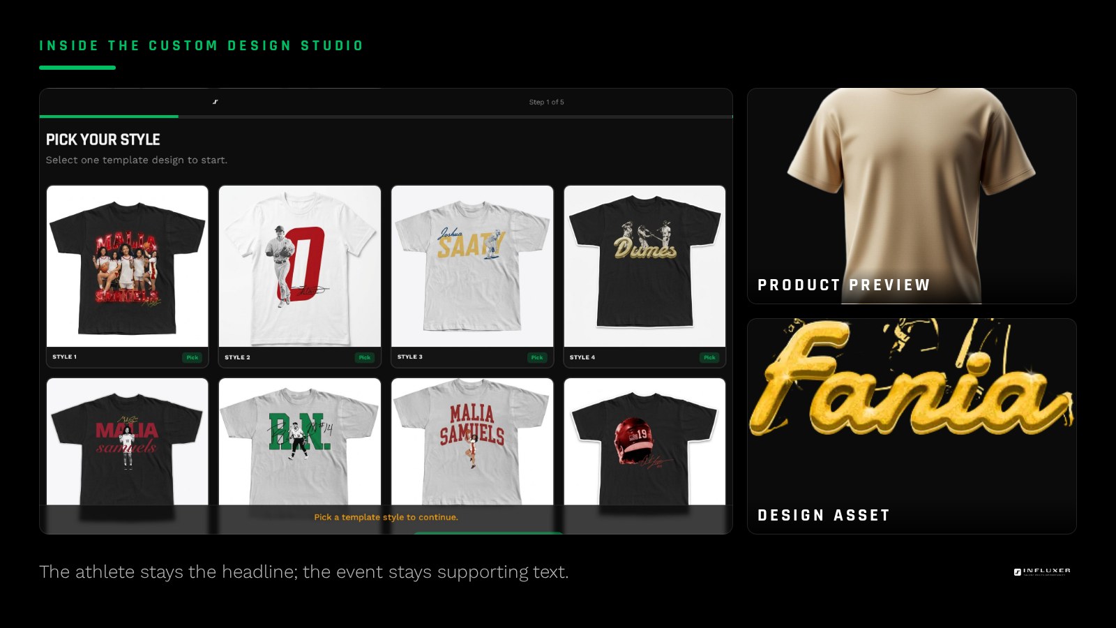 A signing day shirt layout with the athlete name as the headline and the date as a smaller detail line