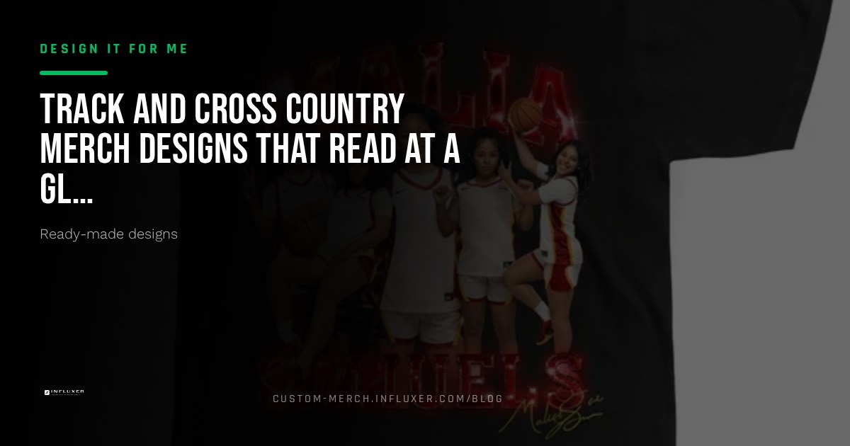 Track and cross country merch template shown on a garment mockup with an event field and bold team type