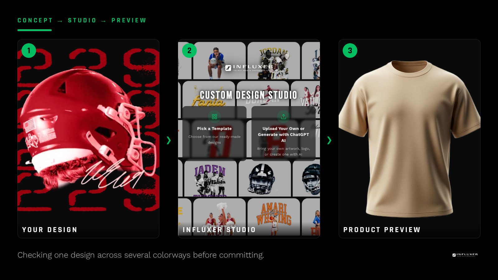 A single design shown across several garment colors to demonstrate collection-style consistency checks