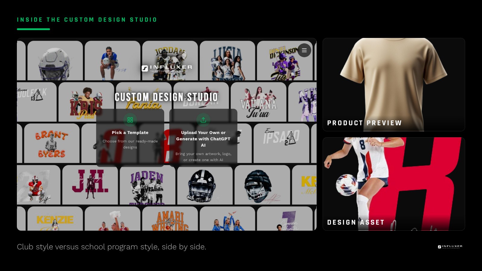 Comparison of a club volleyball graphic layout and a school program wordmark layout