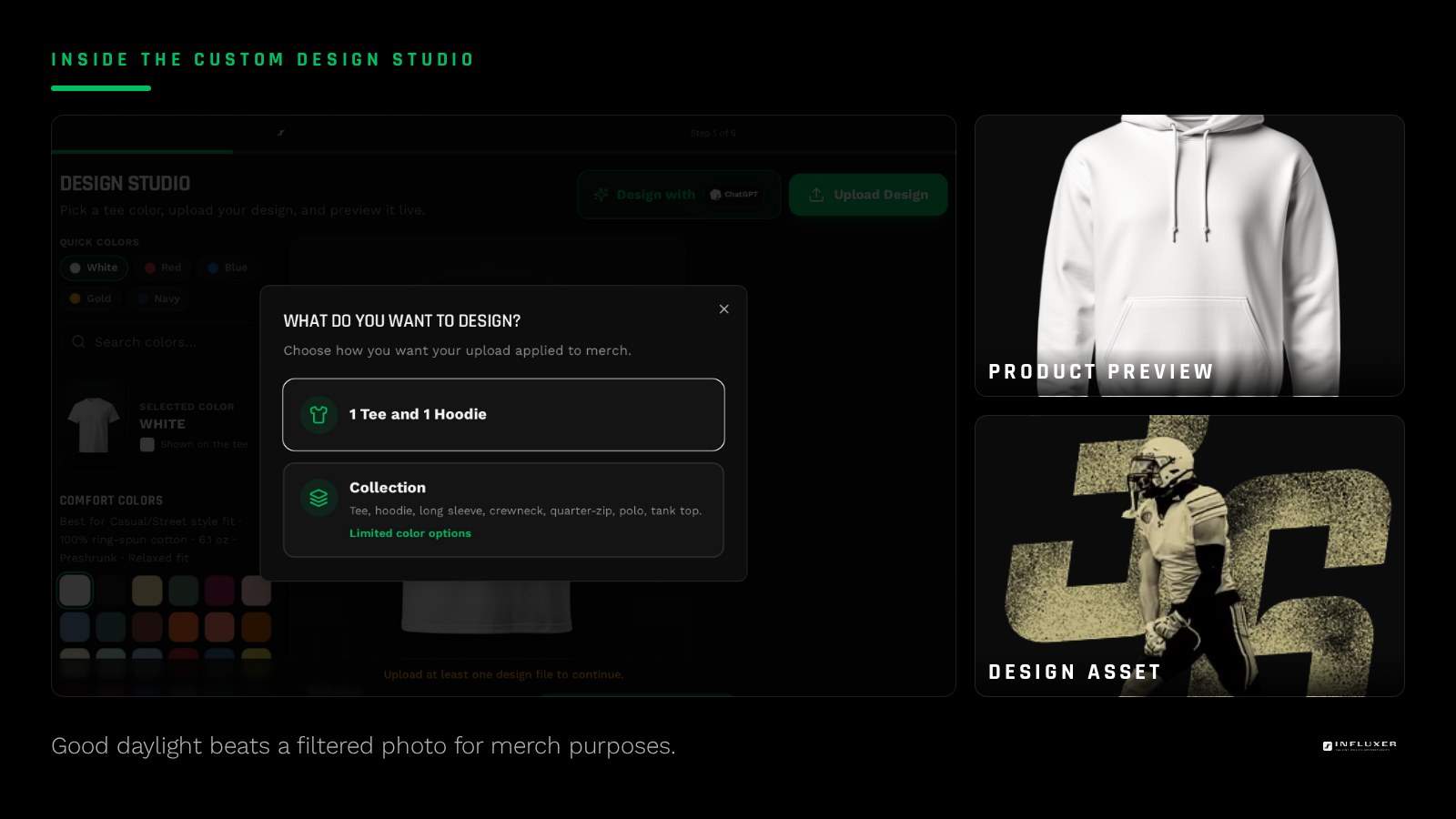 A well-lit phone photo of an athlete used as supporting imagery alongside a merch order